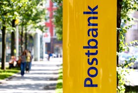 A Postbank sign is seen in Munich, Germany, August 1, 2017.