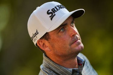 Apr 19, 2024; Hilton Head, South Carolina, USA; Keegan Bradley plays his shot from the 16th tee during the second round of the RBC Heritage golf tournament. Mandatory Credit: Aaron Doster-USA TODAY Sports/File Photo