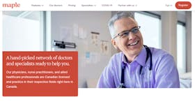 The login screen on the Maple virtual care site online promises a hand-picked network of doctors and specialists. Screenshot