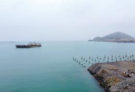 Ships are anchored near the construction site of a new Chinese mega port, in Chancay, Peru August 22, 2023.