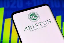 Ariston logo and stock graph are seen displayed in this illustration taken, May 3, 2022.