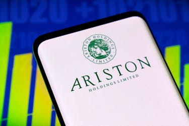 Ariston logo and stock graph are seen displayed in this illustration taken, May 3, 2022.