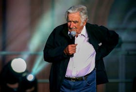 Uruguayan former president Pepe Mujica speaks at a rally to mark the Human Rights Day, outside the Casa Rosada presidential palace, in Buenos Aires, Argentina December 10, 2021.