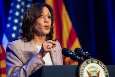 U.S. Vice President Kamala Harris speaks following Tuesday's ruling from Arizona's high court upholding a 160-year-old abortion ban, at an event in Tucson, Arizona, U.S., April 12, 2024.