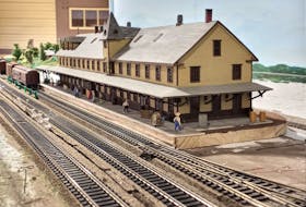 Fred Huntley’s skill at creating miniature models with railway themes is well-known in the Annapolis Valley. This is a miniature of the Kentville railway station as it looked about 100 years ago.