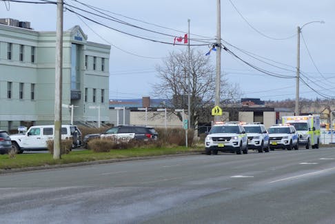 There is a heavy police presence at a provincial building on Prince Street in Sydney. - Mitchell Ferguson/Cape Breton Post