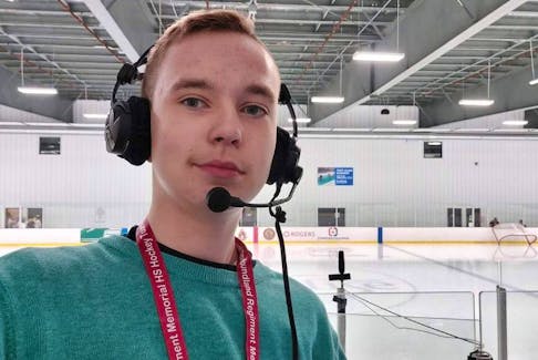 Paradise teenager Drew Feltham made his hockey commentary debut at the Royal Newfoundland Regiment Memorial Hockey Tournament when he called some 20-25 games at the tournament last month. Contributed photo
