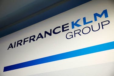 The logo of Air France-KLM Group in Paris, France, February 29, 2024.