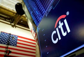 The logo for Citibank is seen on the trading floor at the New York Stock Exchange (NYSE) in Manhattan, New York City, U.S., August 3, 2021.