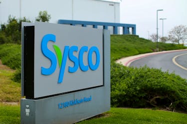 A Sysco sign is shown outside one of their distribution centers in Poway, California, U.S. February 6, 2017. 