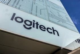 A view of the Logitech logo on a building at the EPFL Innovation Park in Ecublens near Lausanne, Switzerland, April 30, 2024.