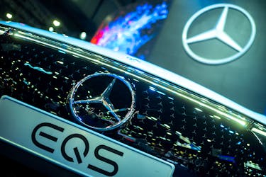 The Mercedes-Benz logos are displayed at the 44th Bangkok International Motor Show in Bangkok, Thailand, March 23, 2023.