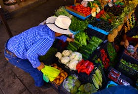 A man buys vegetables at a stall in an outdoor market in downtown of Ciudad Juarez, Mexico July 27, 2023.