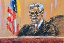 Justice Juan Merchan presides during a hearing before the trial of former U.S. President Donald Trump over charges that he falsified business records to conceal money paid to silence porn star Stormy Daniels in 2016, in Manhattan state court in New York City, U.S. March 25, 2024 in this courtroom sketch.