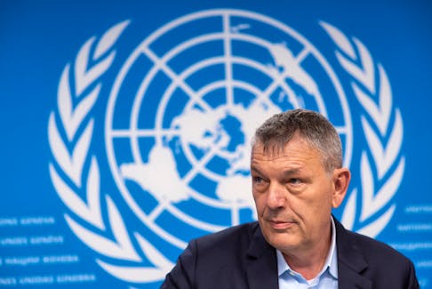 UNRWA Commissioner-General Philippe Lazzarini attends a briefing on the humanitarian situation in the Occupied Palestinian Territory at the United Nations in Geneva, Switzerland, April 30, 2024.