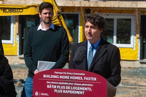 Prime Minister Justin Trudeau speaks at a housing announcement in Dartmouth as Housing Minister Sean Fraser listens on Tuesday, April 2, 2024.
Ryan Taplin - The Chronicle Herald