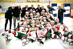 The Kensington Monaghan Farms Wild pose for a team photo after winning the 2024 Atlantic major under-18 hockey championship in Lantz, N.S., on April 7. The Wild defeated the Halifax McDonalds 10-0 in the championship game. Kensington will now represent the Atlantic region at the 2024 Telus Cup Canadian under-18 hockey championship in Membertou, N.S., from April 22 to 28. Contributed