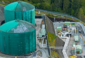 A drone view of holding tanks at Westridge Marine Terminal, the terminus of the Canadian government-owned Trans Mountain pipeline expansion project in Burnaby, British Columbia, Canada April 26, 2024.