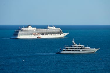 The Viking Sea cruise ship and the Utopia yacht are seen on the Mediterranean Sea in front of Monte Carlo in Roquebrune-Cap-Martin, France, April 11, 2024.