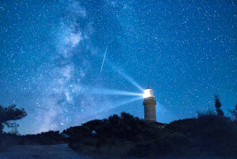 A meteor streaks in the night sky during the annual Perseid meteor shower on the island of Lastovo, Croatia August 12, 2023.