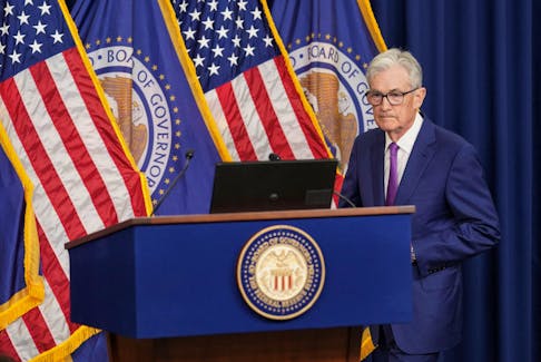 U.S. Federal Reserve Chair Jerome Powell arrives to hold a press conference following a two-day meeting of the Federal Open Market Committee on interest rate policy in Washington, U.S., May 1, 2024.