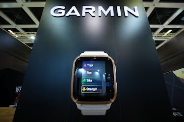 A large replica of a fitness smartwatch from Garmin is on display the international consumer technology fair IFA in Berlin, Germany September 2, 2022.