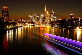 The skyline with its financial district is photographed on early evening in Frankfurt, Germany, October 5, 2018. 