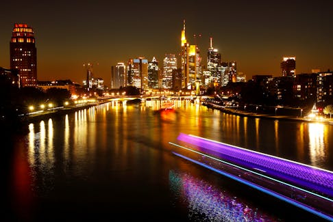 The skyline with its financial district is photographed on early evening in Frankfurt, Germany, October 5, 2018. 
