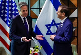 U.S. Secretary of State Antony Blinken meets with Israeli President Isaac Herzog in Tel Aviv, Israel, May 1, 2024.
