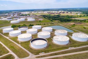 Crude oil storage tanks are seen in an aerial photograph at the Cushing oil hub in Cushing, Oklahoma, U.S. April 21, 2020.