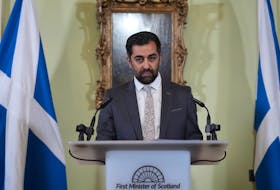 Scotland's First Minister Humza Yousaf speaks during a press conference at Bute House, his official residence where he said he will resign as SNP leader and Scotland's First Minister, avoiding having to face a no-confidence vote in his leadership, in Edinburgh, Britain, April 29, 2024. Andrew Milligan/Pool via