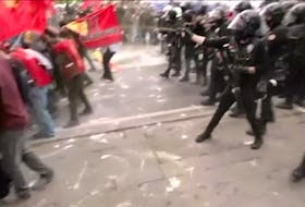 STORY: Leftist protesters were making their way to Taksim Square, local media reported, and faced off with a line of riot police who eventually pushed forward using pepper spray and a few cans of tear gas to disperse the flag-waving demonstrators. Thousands of police were deployed throughout the city and detained several people.