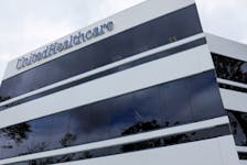 The corporate logo of the UnitedHealth Group appears on the side of one of their office buildings in Santa Ana, California, U.S., April 13, 2020.