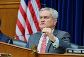 House Oversight Committee Chairman James Comer (R-KY) adjusts his microphone before a House Oversight and Accountability Committee hearing as part of the House of Republicans' impeachment probe into U.S. President Joe Biden, on Capitol Hill in Washington, U.S., March 20, 2024.