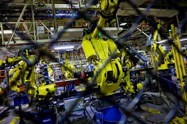 Manufacturing equipment is seen during a tour of Foxconn's electric vehicle production facility in Lordstown, Ohio, U.S. November 30, 2022.