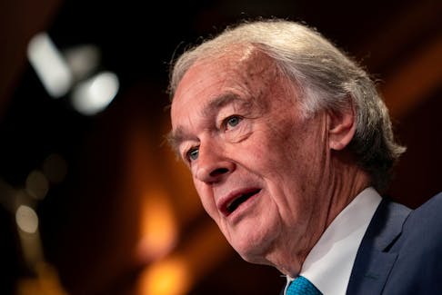 U.S. Sen. Edward Markey (D-MA) speaks during a press conference addressing a new policy that demands recipients of foreign military aid to follow international humanitarian law at the U.S. Capitol in Washington, U.S., February 9, 2024.