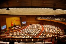 A general view of the Vietnam National Assembly (Parliament) is seen during the opening ceremony of its 2016 spring session in Hanoi March 21, 2016.