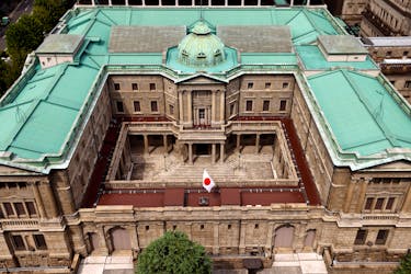 Japanese national flag is hoisted atop the headquarters of Bank of Japan in Tokyo, Japan September 20, 2023. 
