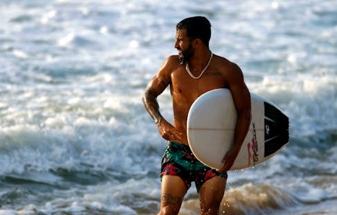 Brazilian surfer Italo Ferreira, gold medalist at Tokyo 2020 Olympics, practices at Point Secret beach in his hometown Baia Formosa, in Rio Grande do Norte state, Brazil, July 30, 2021.