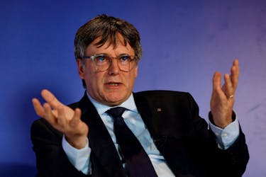 Together for Catalonia (Junts per Catalunya) regional Candidate Carles Puigdemont attends an interview in Perpignan, France, April 15, 2024.