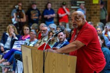 Gene Kilby gives public comment against voting to restore previously removed Confederate names to two local schools, during a hearing at which the Shenandoah County school board later voted to restore the names, at Peter Muhlenberg Middle School in Woodstock, Virginia, U.S., May 9, 2024.