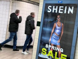 People walk past an advertisement for Shein, in London, Britain, March 8, 2024.