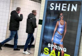 People walk past an advertisement for Shein, in London, Britain, March 8, 2024.