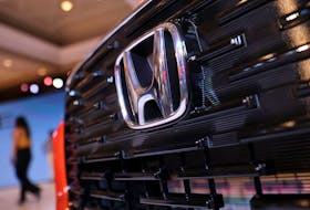 Honda's logo is seen on the front grill of the new SUV Elevate, during its world premiere, at an event in New Delhi, India, June 6, 2023.