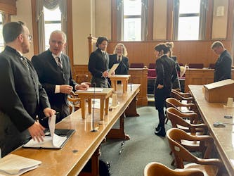 Lawyers representing the Roman Catholic Episcopal Corporation of St. John's and survivors of abuse at Mount Cashel prepare to leave Newfoundland and Labrador Supreme Court after proceedings Tuesday, May 30, 2023. TARA BRADBURY • THE TELEGRAM