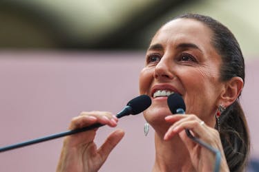 Presidential candidate of the ruling MORENA party Claudia Sheinbaum holds a campaign rally in Mexico City, Mexico May 5, 2024.