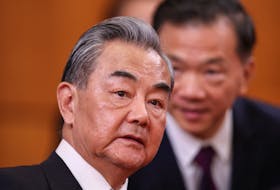Chinese Foreign Minister Wang Yi looks on during a meeting of the Chinese and Serbian presidents at the Palace of Serbia in Belgrade, Serbia, May 8, 2024.