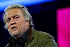 Former White House Chief Strategist Steve Bannon addresses the Conservative Political Action Conference (CPAC) annual meeting in National Harbor, Maryland, U.S., February 24, 2024.