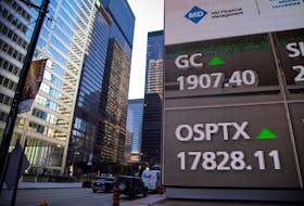 A screen shows stock information as Canada's main stock index, the Toronto Stock Exchange's S&P/TSX composite index, rose to a record high in late morning trade in Toronto, Ontario, Canada January 7, 2021. 