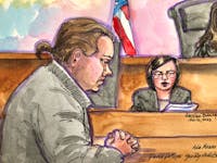 Courtroom deputy Ada Means reads the guilty verdict to convict David Wayne DePape of a hammer attack on Paul Pelosi, the husband of former U.S. House Speaker Nancy Pelosi, in a federal court in San Francisco, California, U.S., November 16, 2023, in this courtroom sketch. 